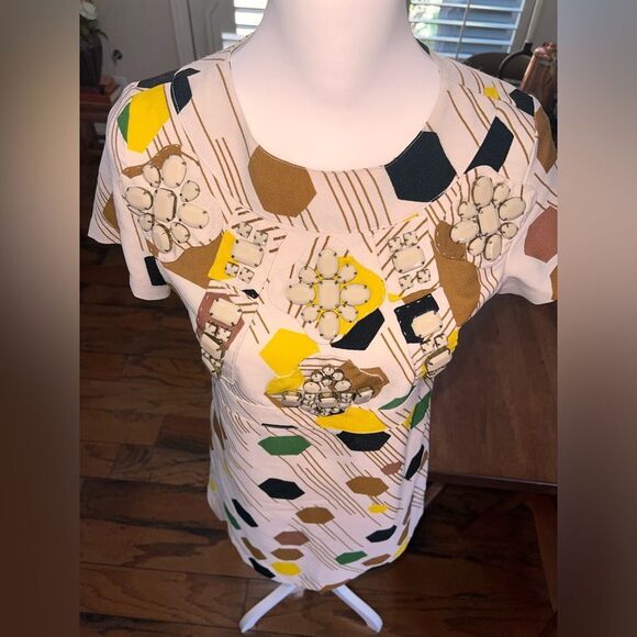 Karta Anthropologie 60s Mod Geometric Jeweled Mini Shift Dress Retro Size S. - Picture 4 of 9